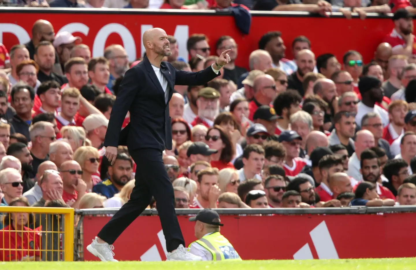 Manchester United manager Erik ten Hag during Sunday's defeat to Brighton. (Image
