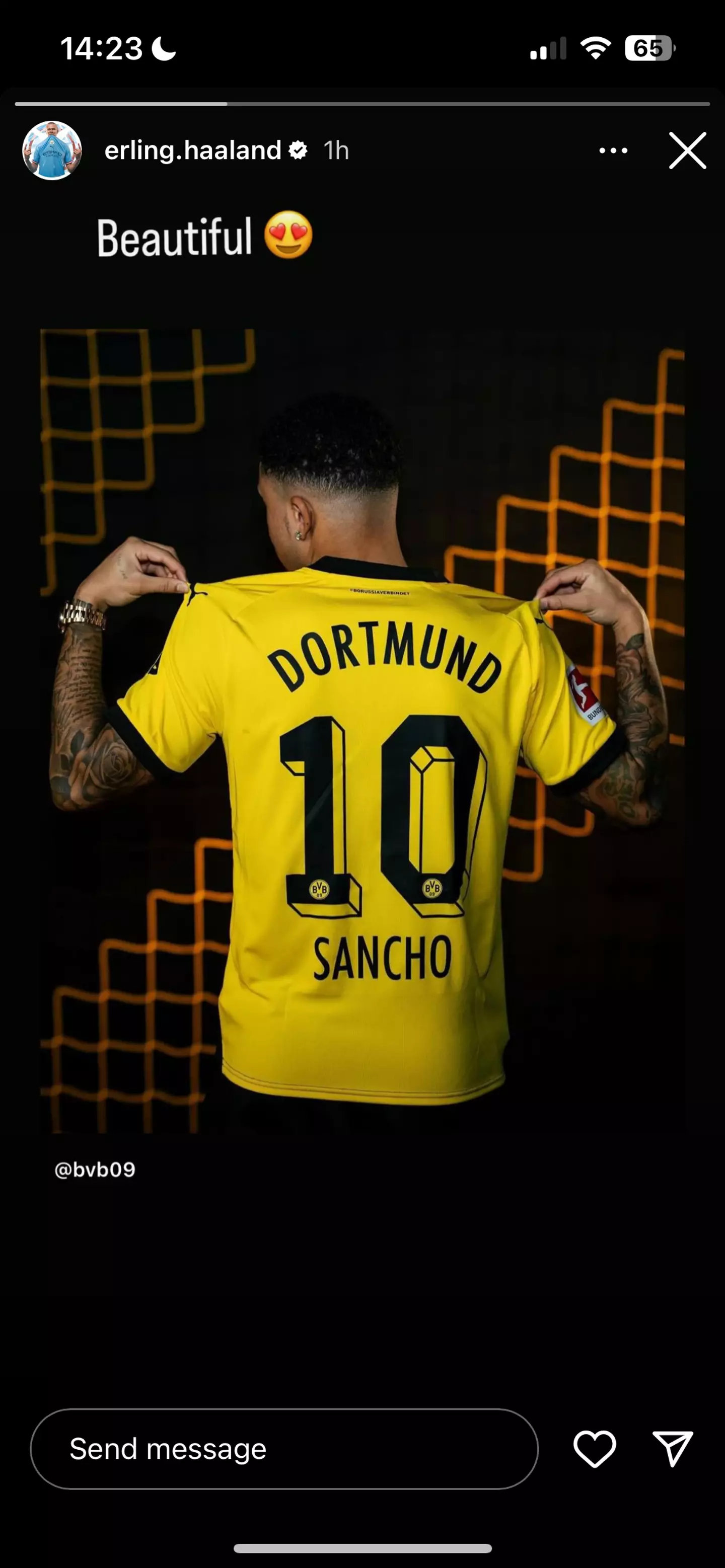 Haaland's message to Sancho. (Image