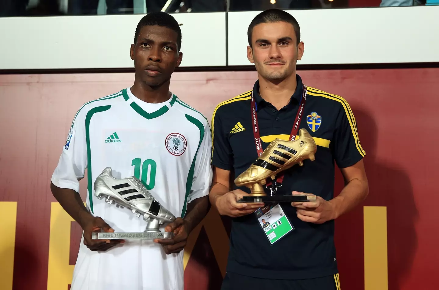 Iheanacho and Berisha on the podium. (Image