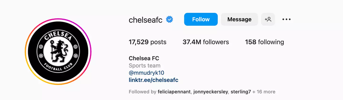 Mudryk's handle features in Chelsea's bio. Image: Instagram