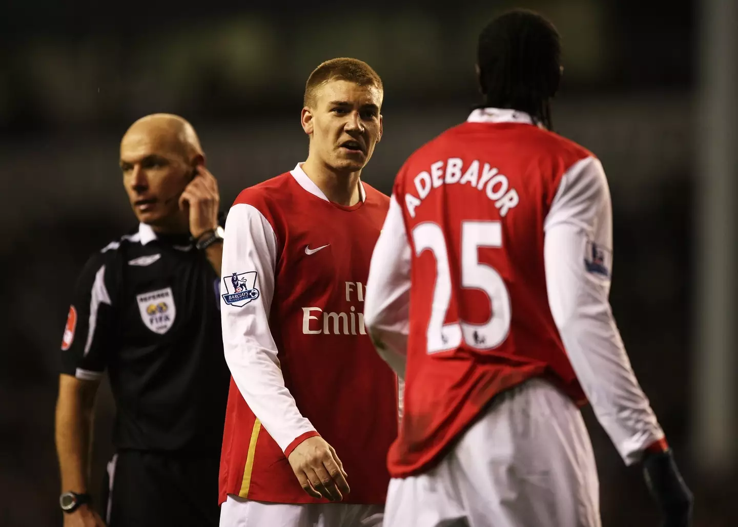 Emmanuel Adebayor and Nicklas Bendtner clashed in 2008. Image: Getty