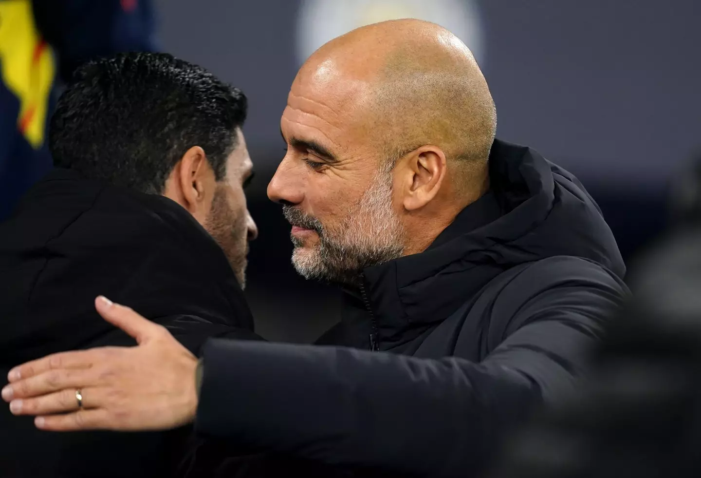 Guardiola and Arteta before the game. (Image