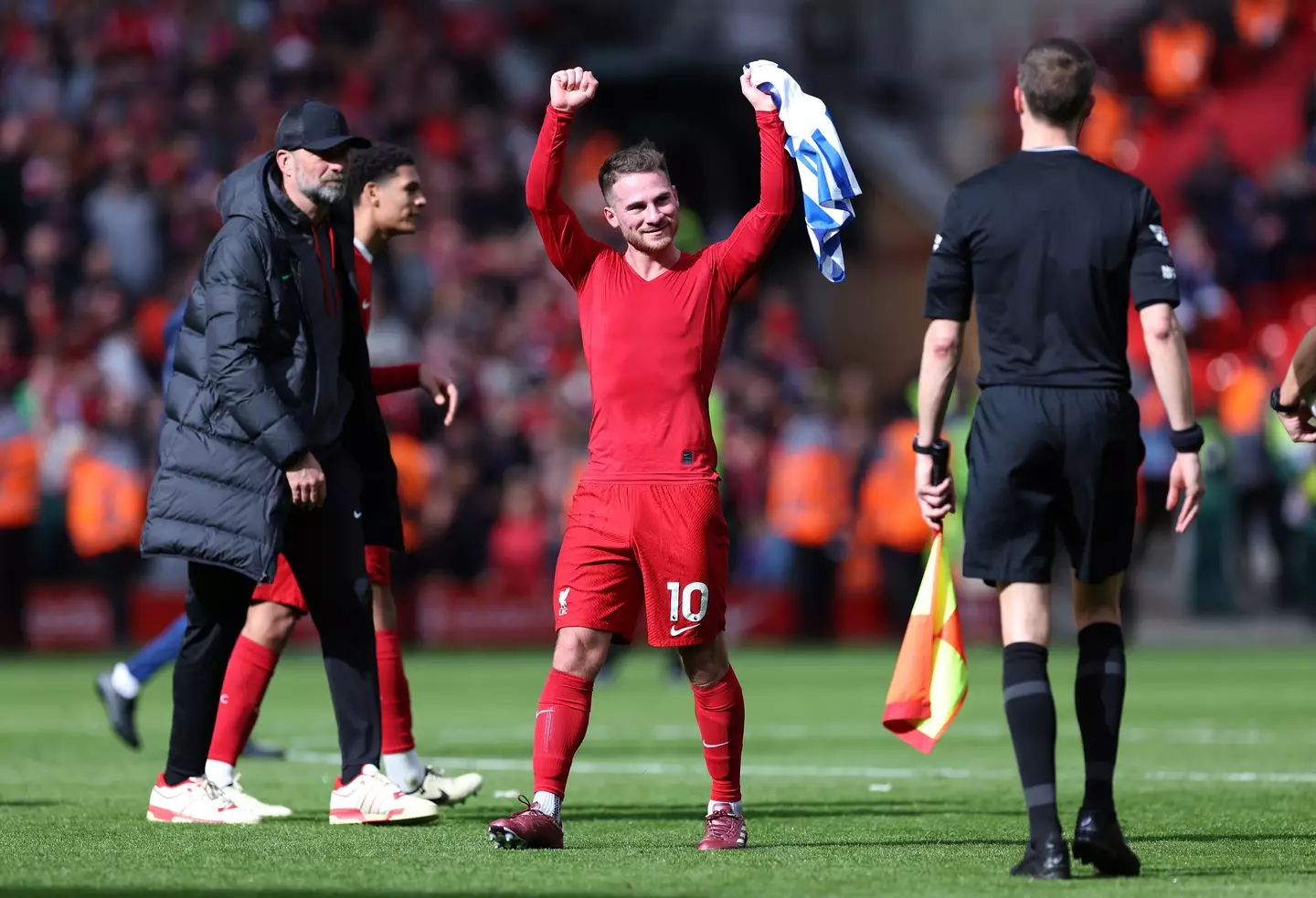 Alexis Mac Allister celebrates Liverpool's victory over Brighton. Image: Getty