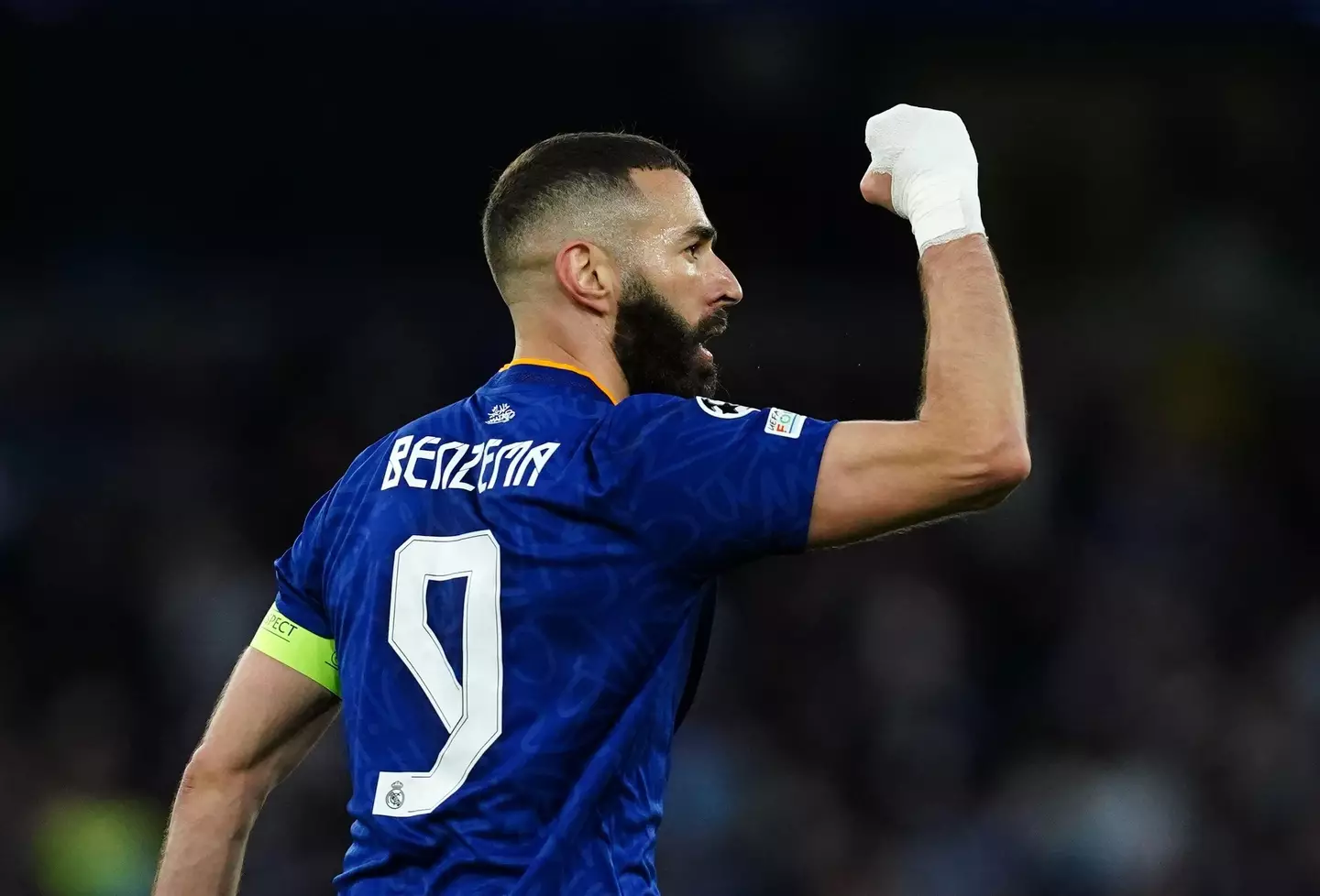 Benzema celebrates his goal. Image: PA Images