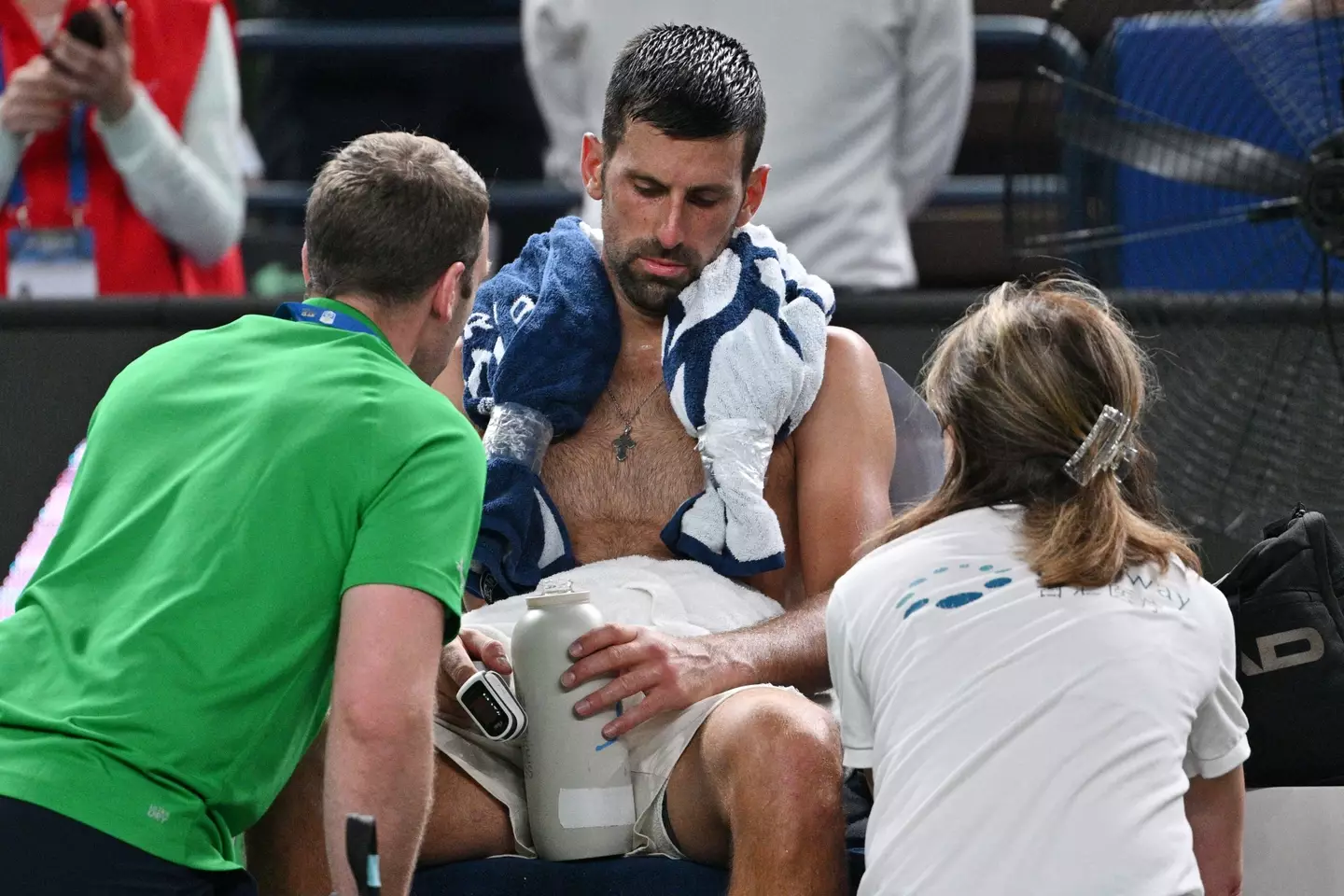 Novak Djokovic was seen by doctors and physios. Image: Getty