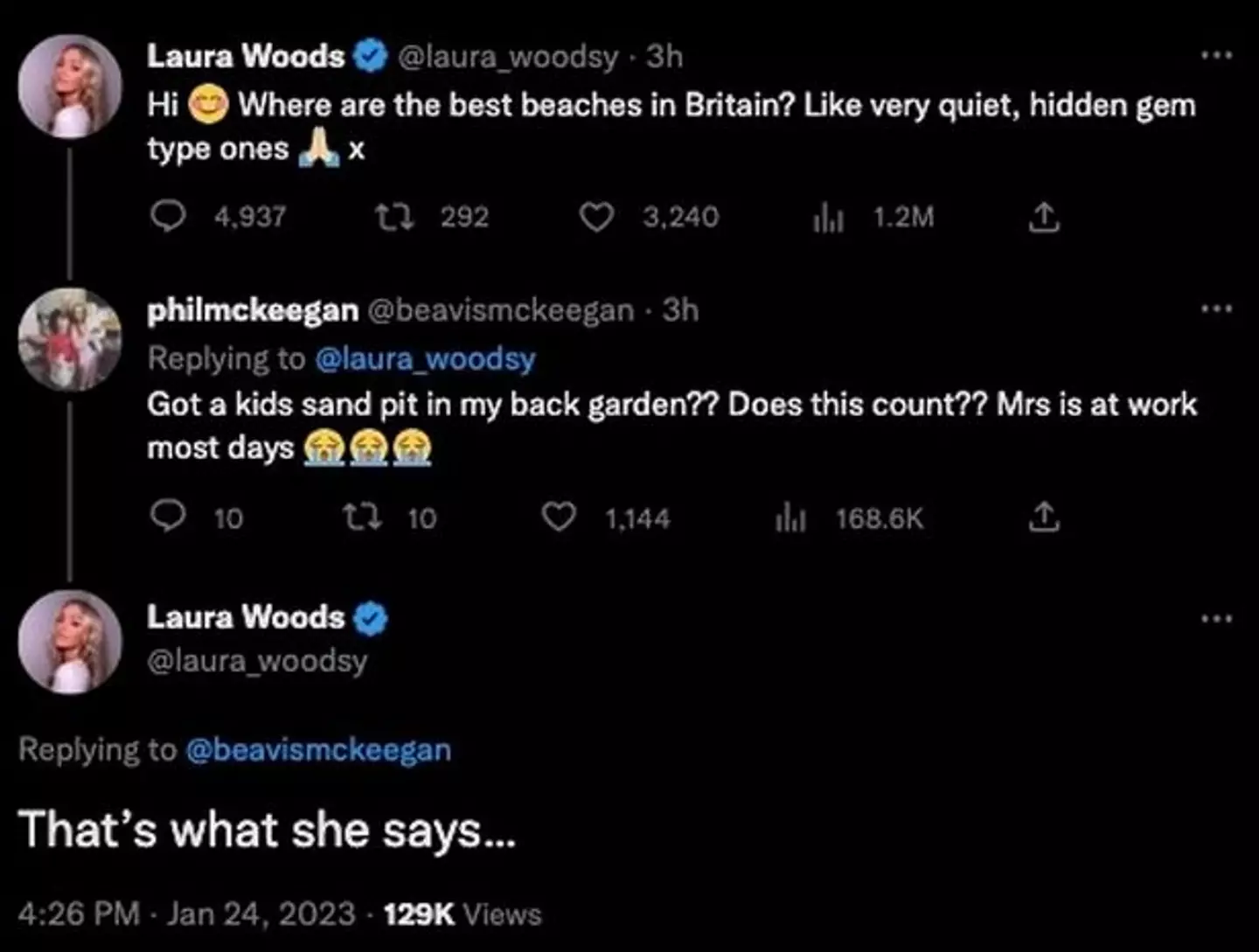 Woods' Twitter conversation. Image: Twitter