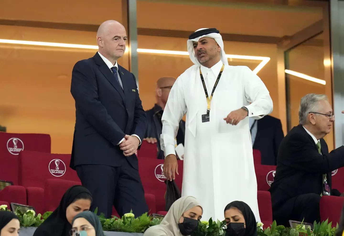 Infantino at a game with Sheikh Khalid bin Khalifa bin Abdul Aziz Al Thani. Image: Alamy