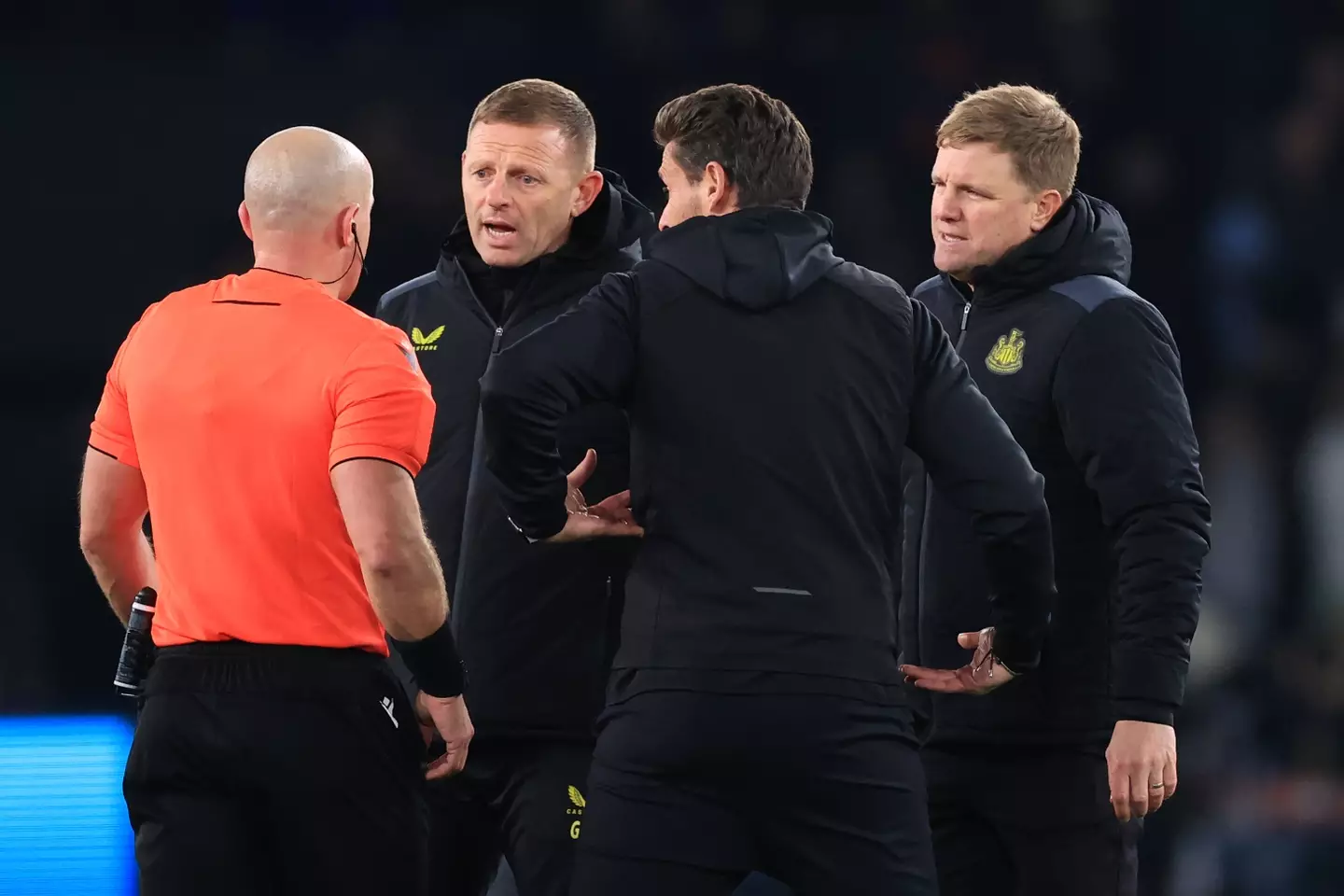 Howe and members of his coaching staff at full-time. (Image