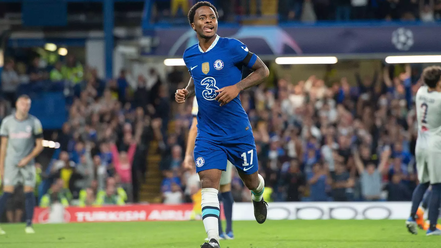 Raheem Sterling of Chelsea celebrates scoring the opening goal during the UEFA Champions League group stage match between Chelsea and RB Salzburg at Stamford Bridge. (Alamy)