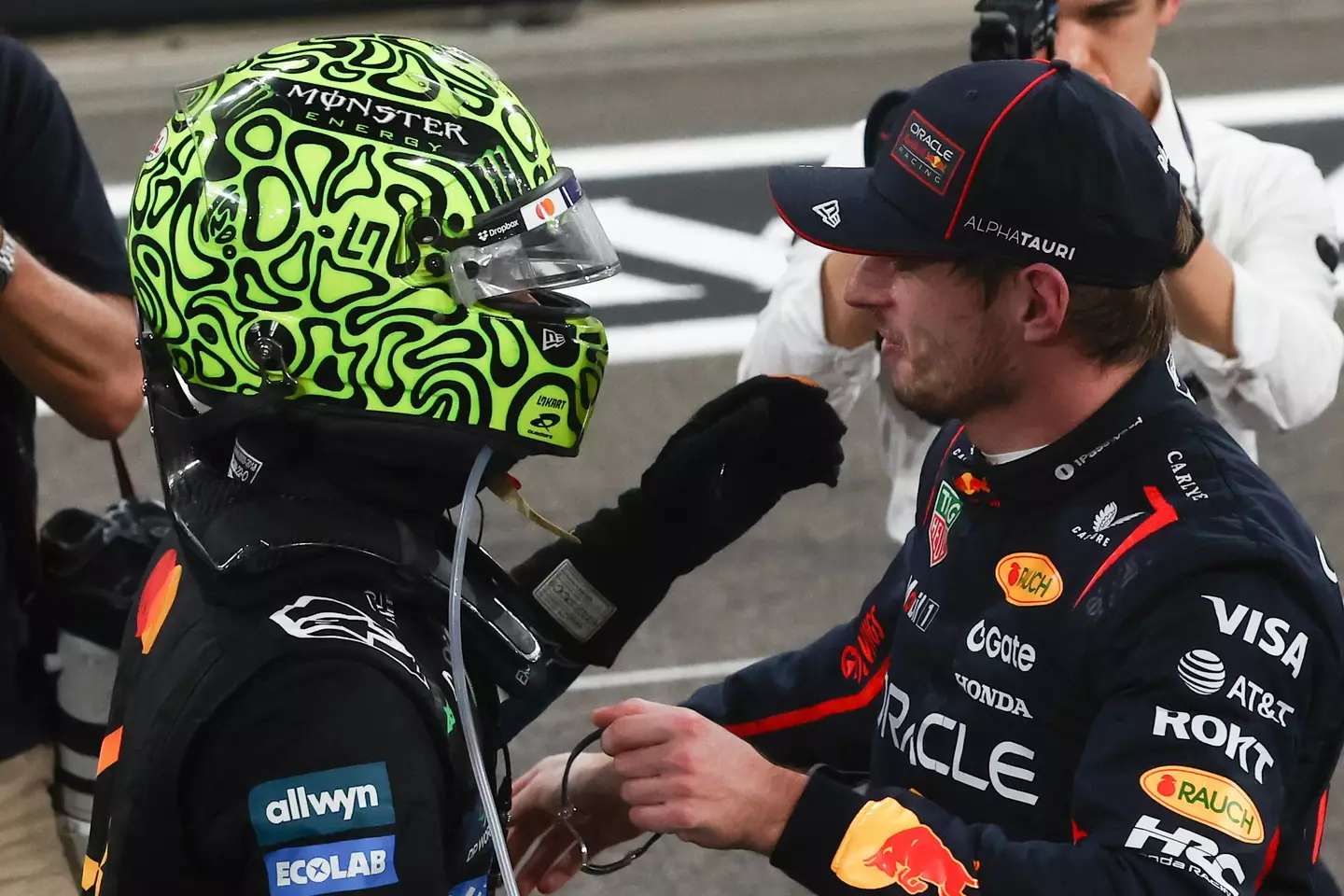 Max Verstappen and Lando Norris after the Abu Dhabi GP (credit: getty)