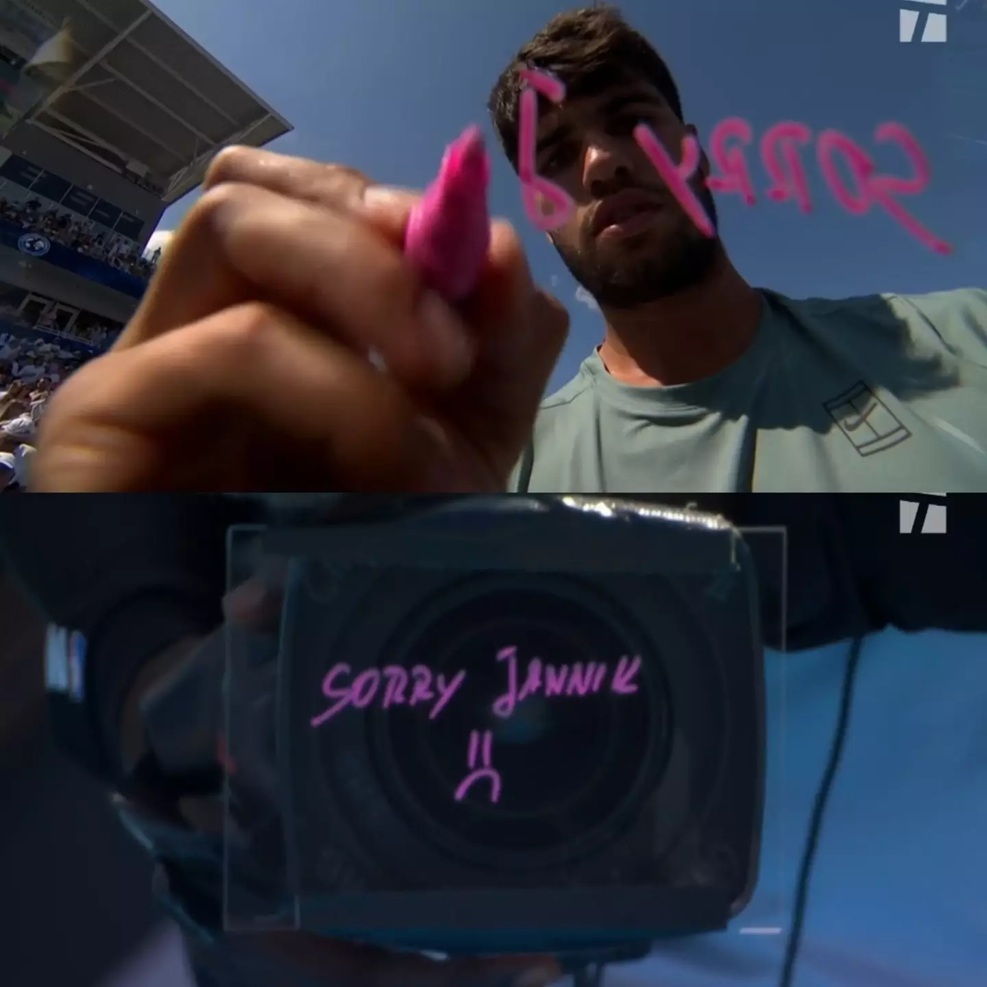 Carlos Alcaraz's message to Jannik Sinner. Image: Sky Sports