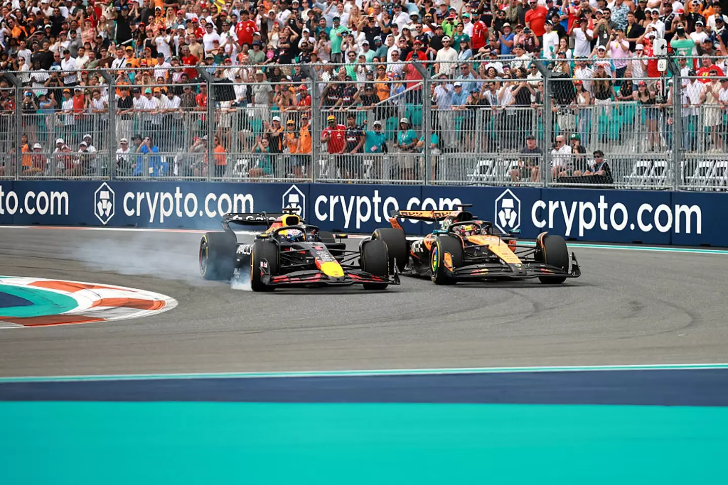 Max Verstappen and Lando Norris clashed on several occasions during the Miami Grand Prix. (Image: Getty)