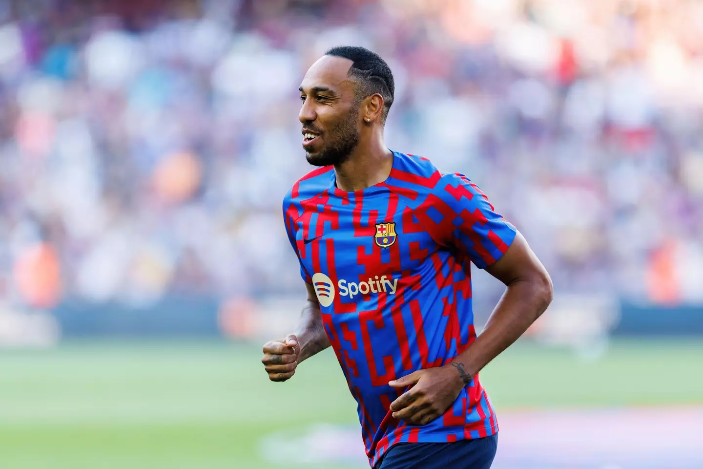 Aubameyang during his short spell on the pitch for the Spanish giants this season. Image: Alamy