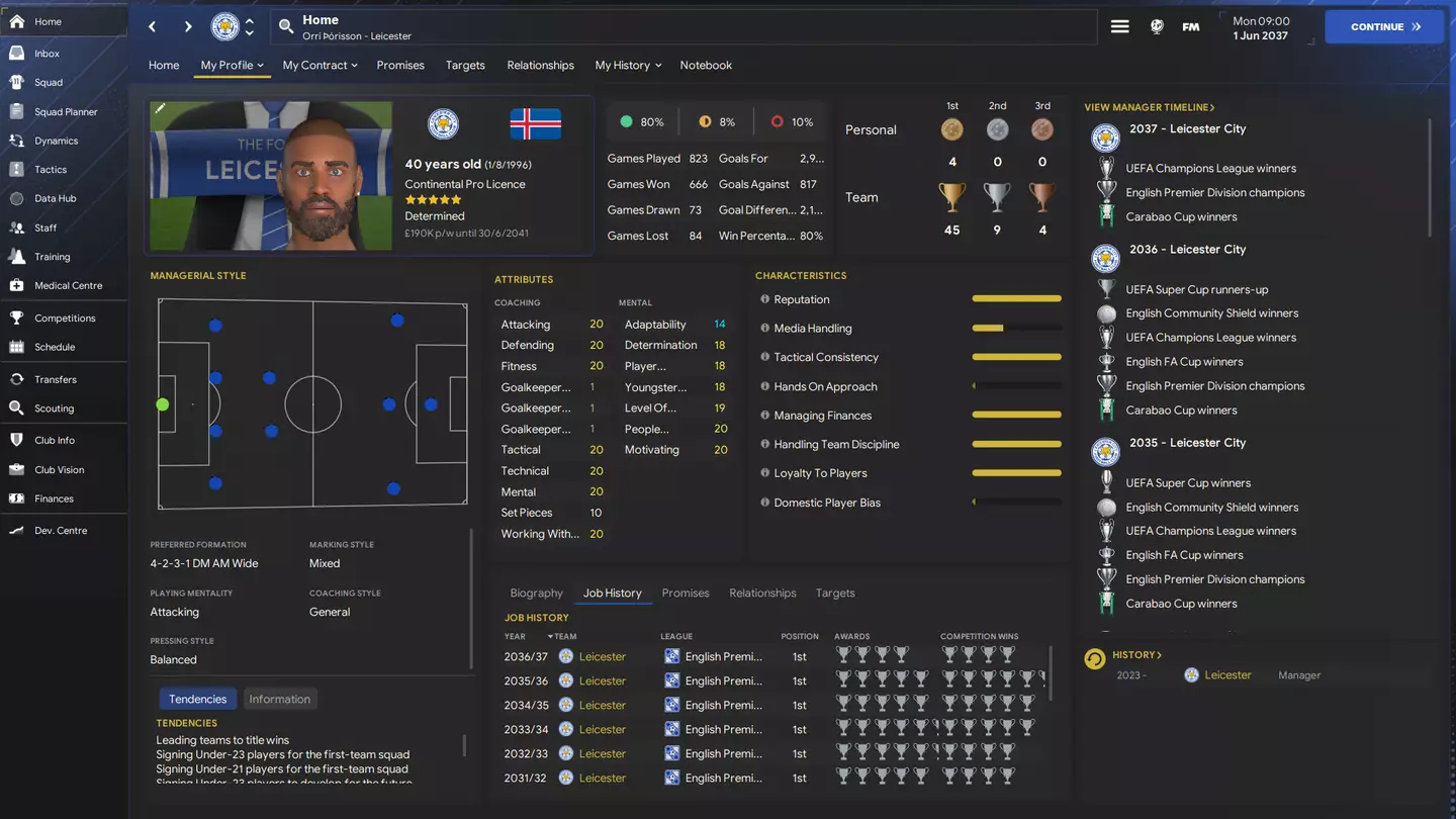 Orri has enjoyed a trophy-laden spell with Leicester City on Football Manager 2024. Image credit: Sports Interactive