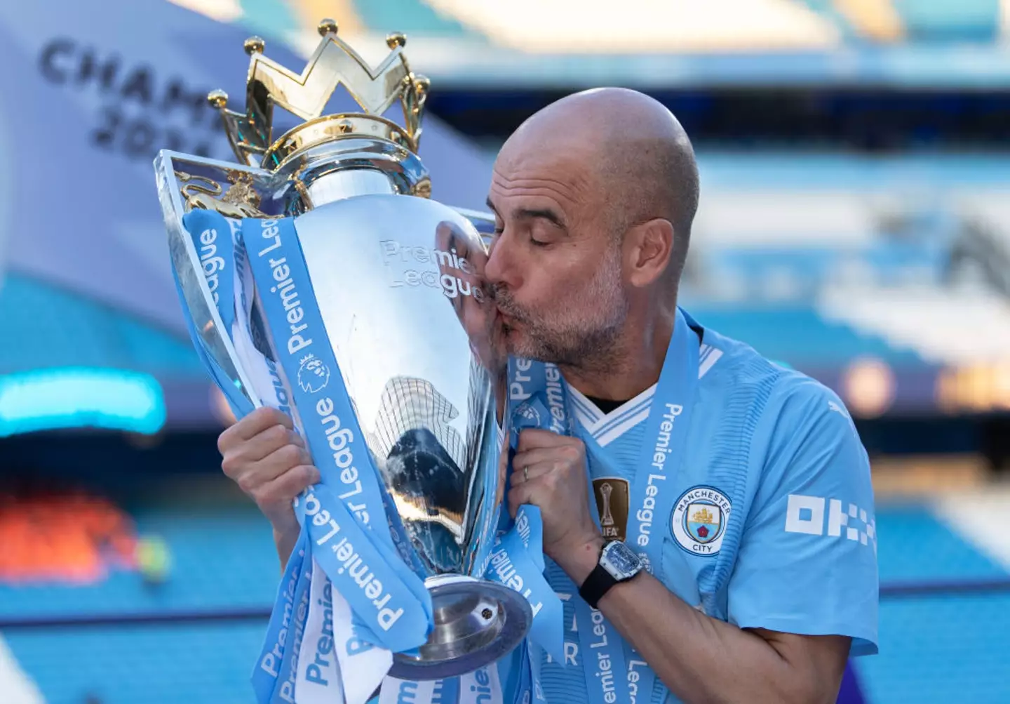 Pep Guardiola has won a total of 18 trophies with Manchester City. (Image: Getty)