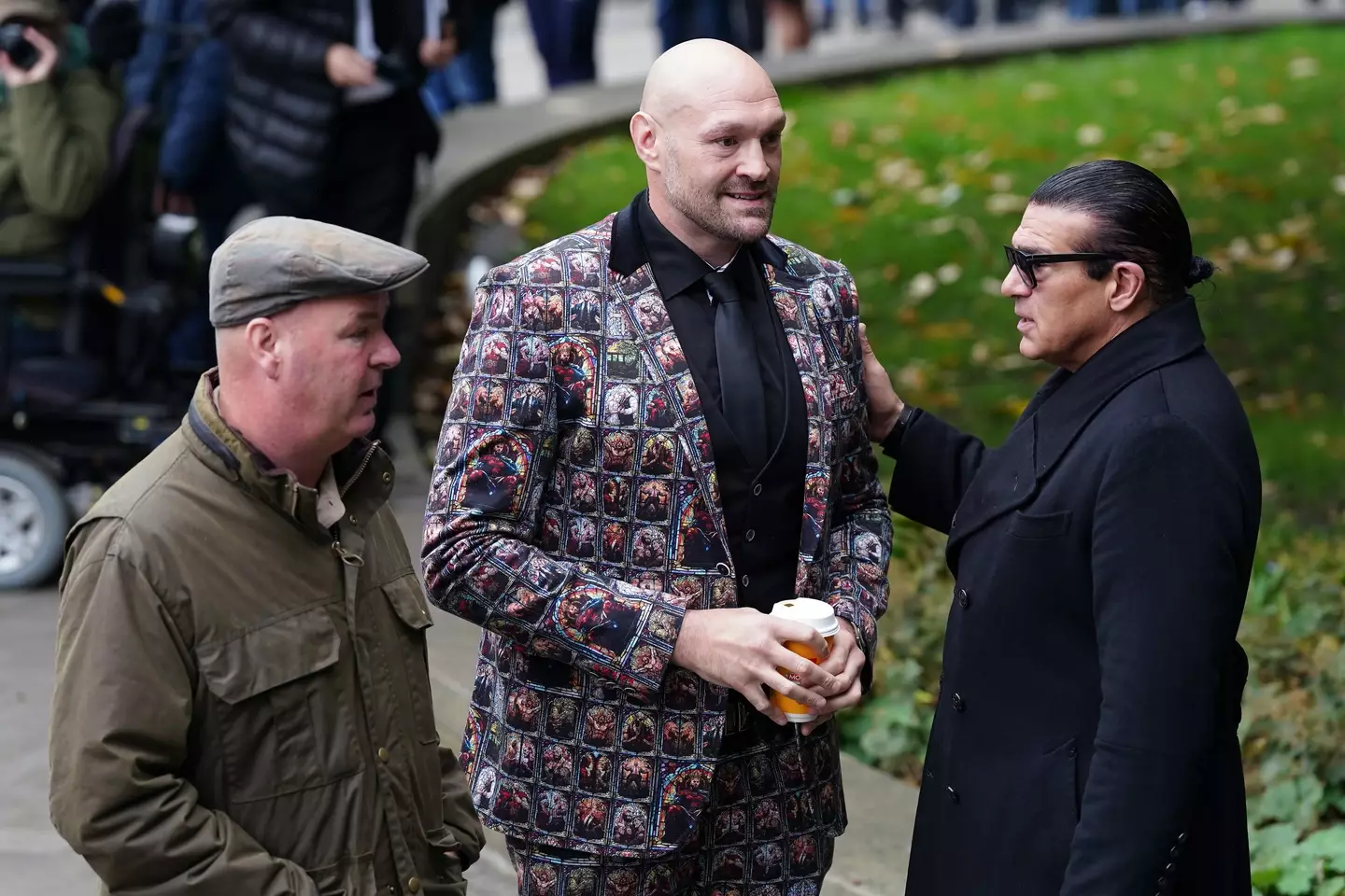 Tyson Fury wore a suit with images of himself on it. Image: Getty
