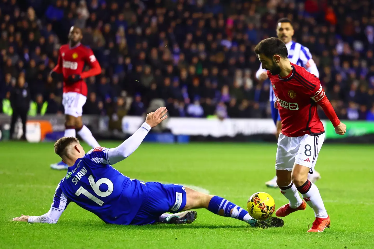 Fernandes went down after feeling a touch from Shaw. (Image