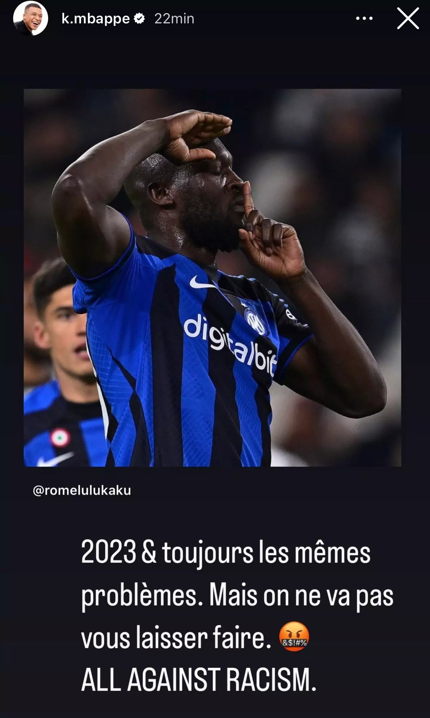 Kylian Mbappe shares his thoughts on Romelu Lukaku suffering racist abuse at Juventus. Image: Instagram