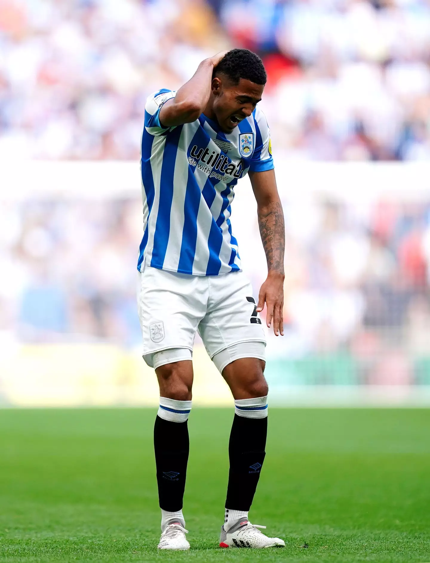 Huddersfield Town's Levi Colwill appears dejected during the Sky Bet Championship play-off final at Wembley Stadium, London. (Alamy)