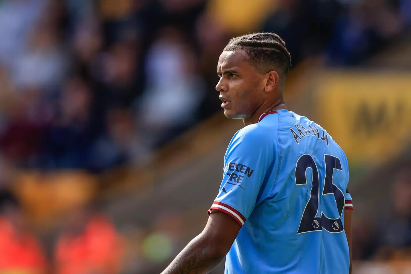 Manuel Akanji in action for Manchester City.