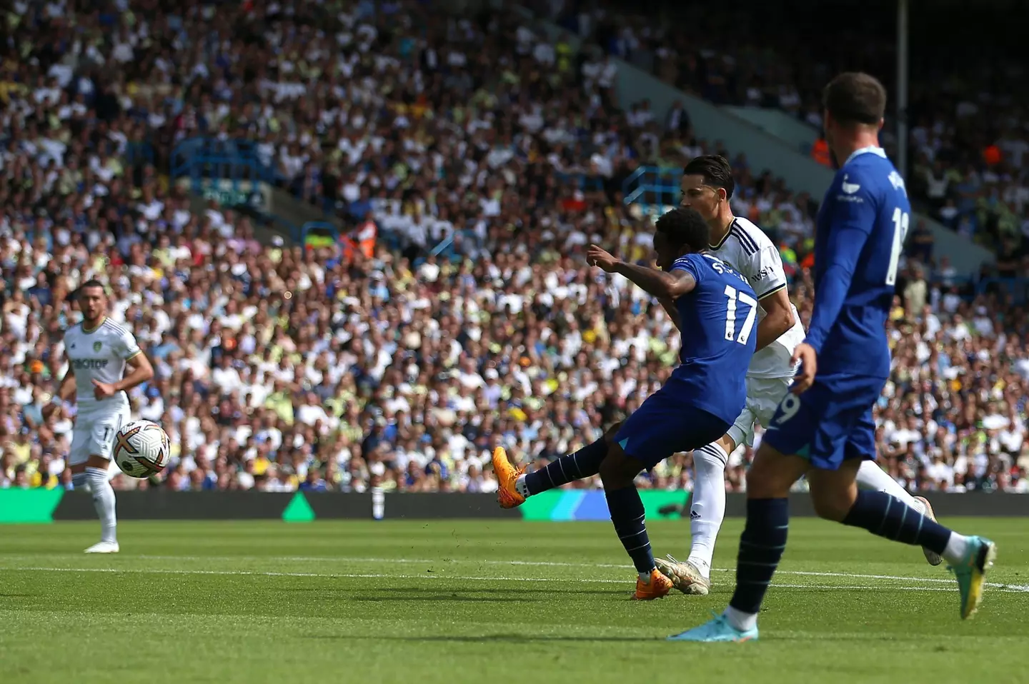 Chelsea's Raheem Sterling caught offside during the Premier League match at Elland Road, Leeds. (Alamy)