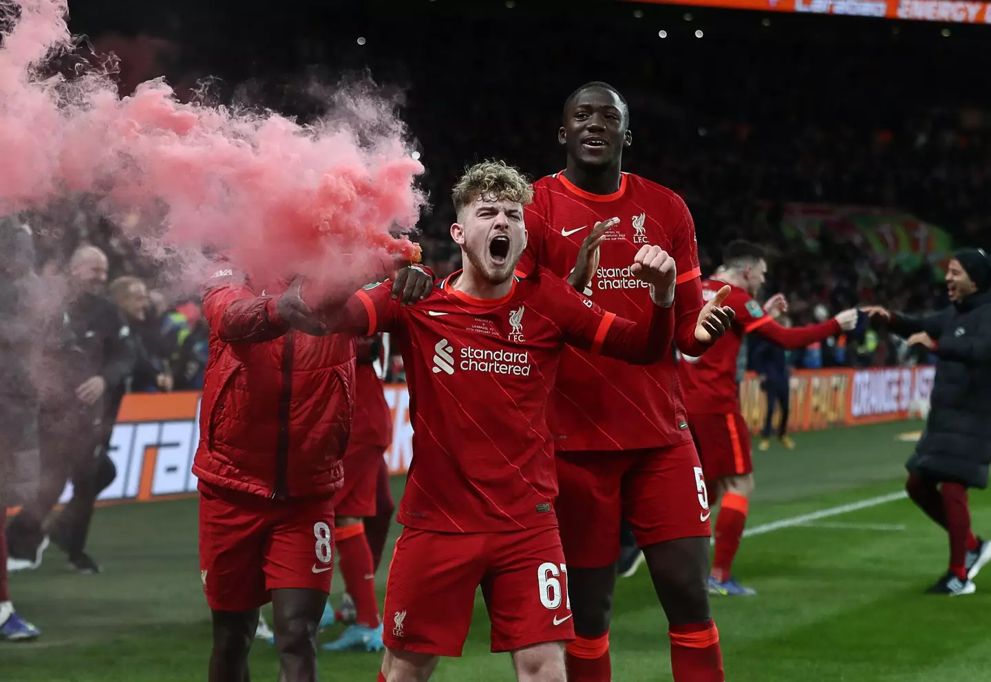 Elliott was warned after picking up a flare at Wembley. Image: PA Images