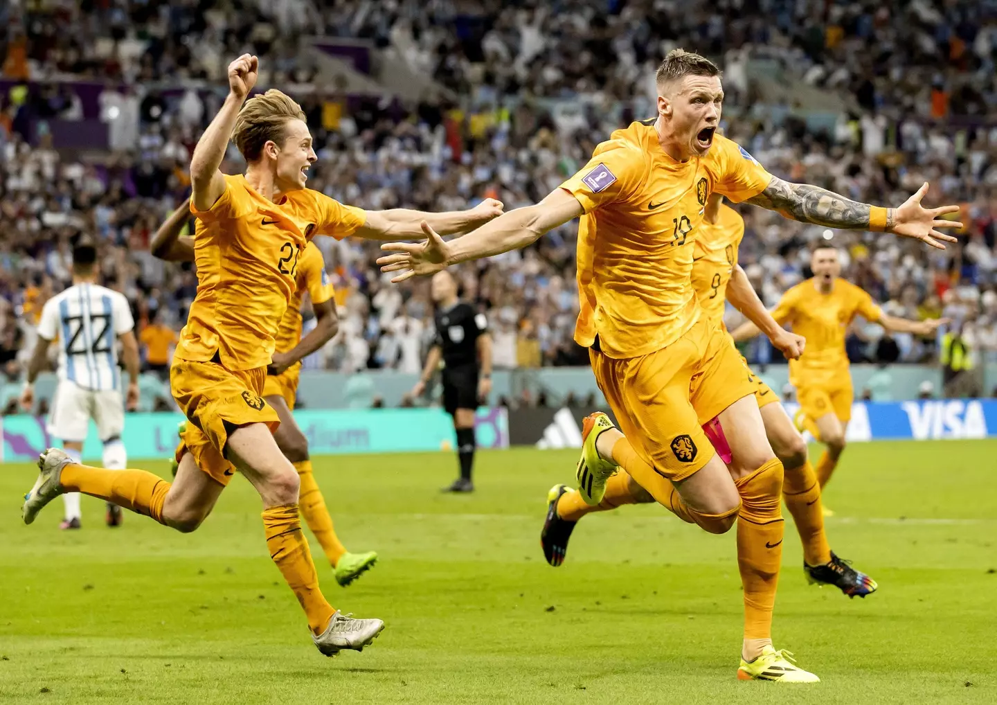 Weghorst celebrates scoring in the World Cup. Image: Alamy