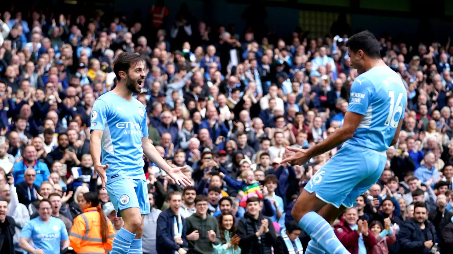 Bernardo Silva and Rodri celebrate after City take the lead against Burnley (PA Images / Alamy)