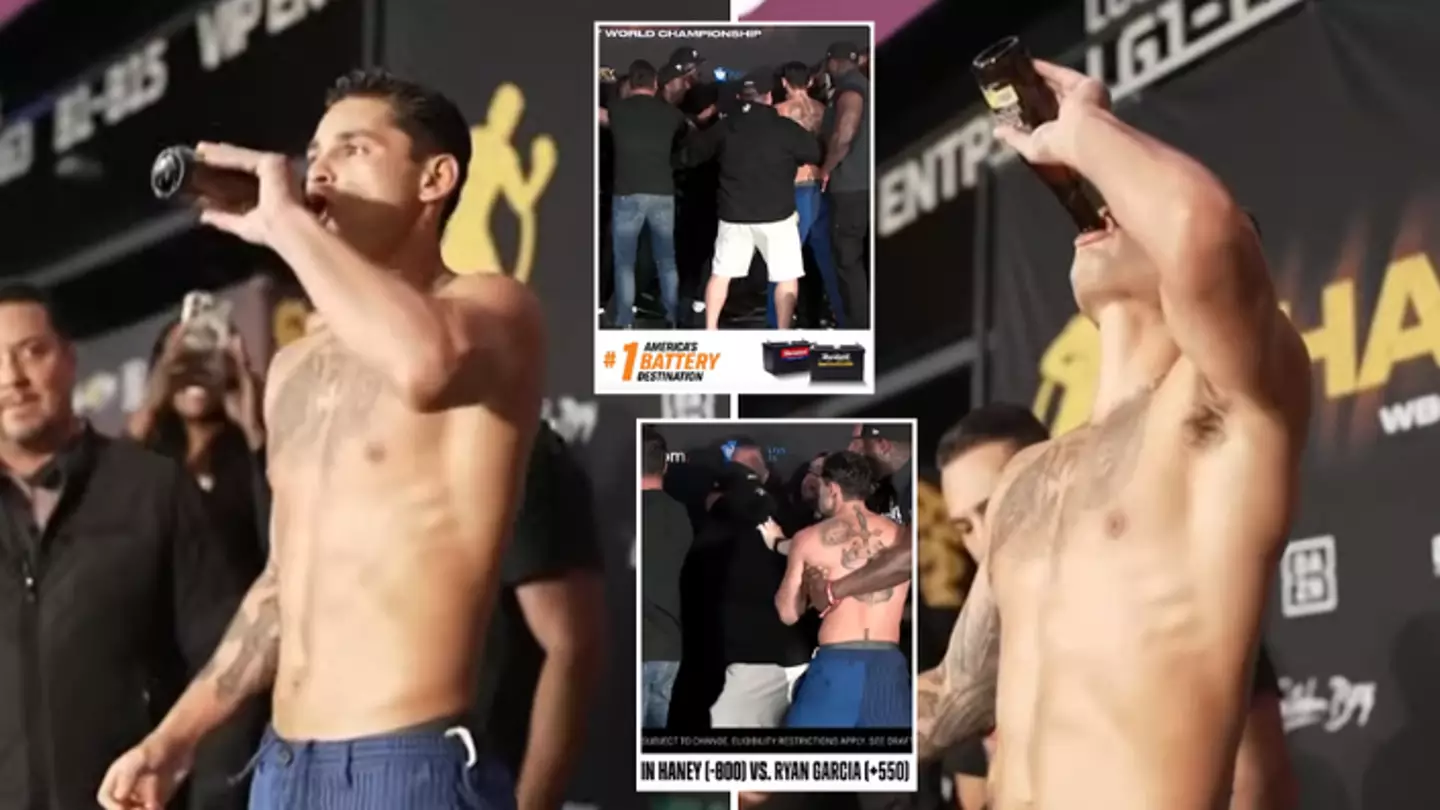 Ryan Garcia appears to ‘down a beer' during Devin Haney weigh-in as brawl kicks off in shocking scenes
