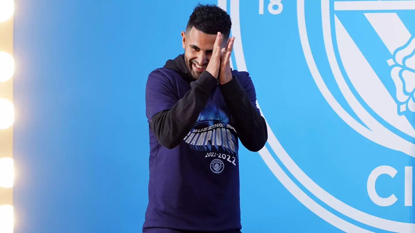 Riyad Mahrez celebrates the Premier League title win of 2022.
