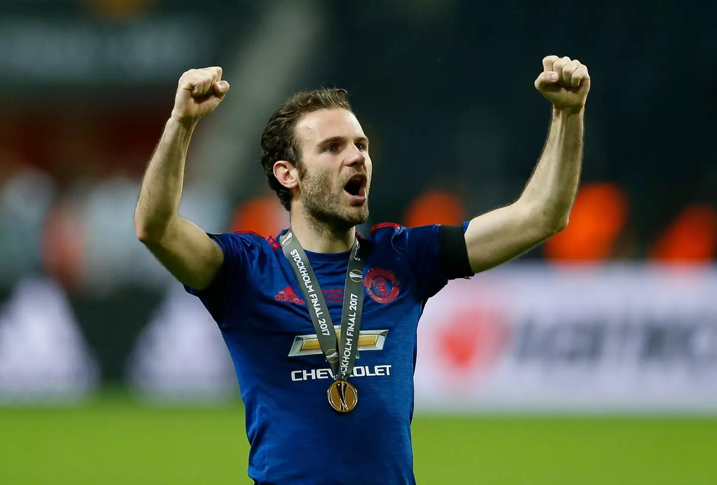 Juan Mata celebrates Manchester United's 2017 Europa League victory |