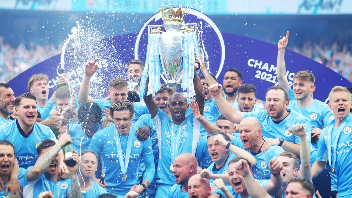 Manchester City Lift Premier League Trophy (Image: Xinhua/Alamy)