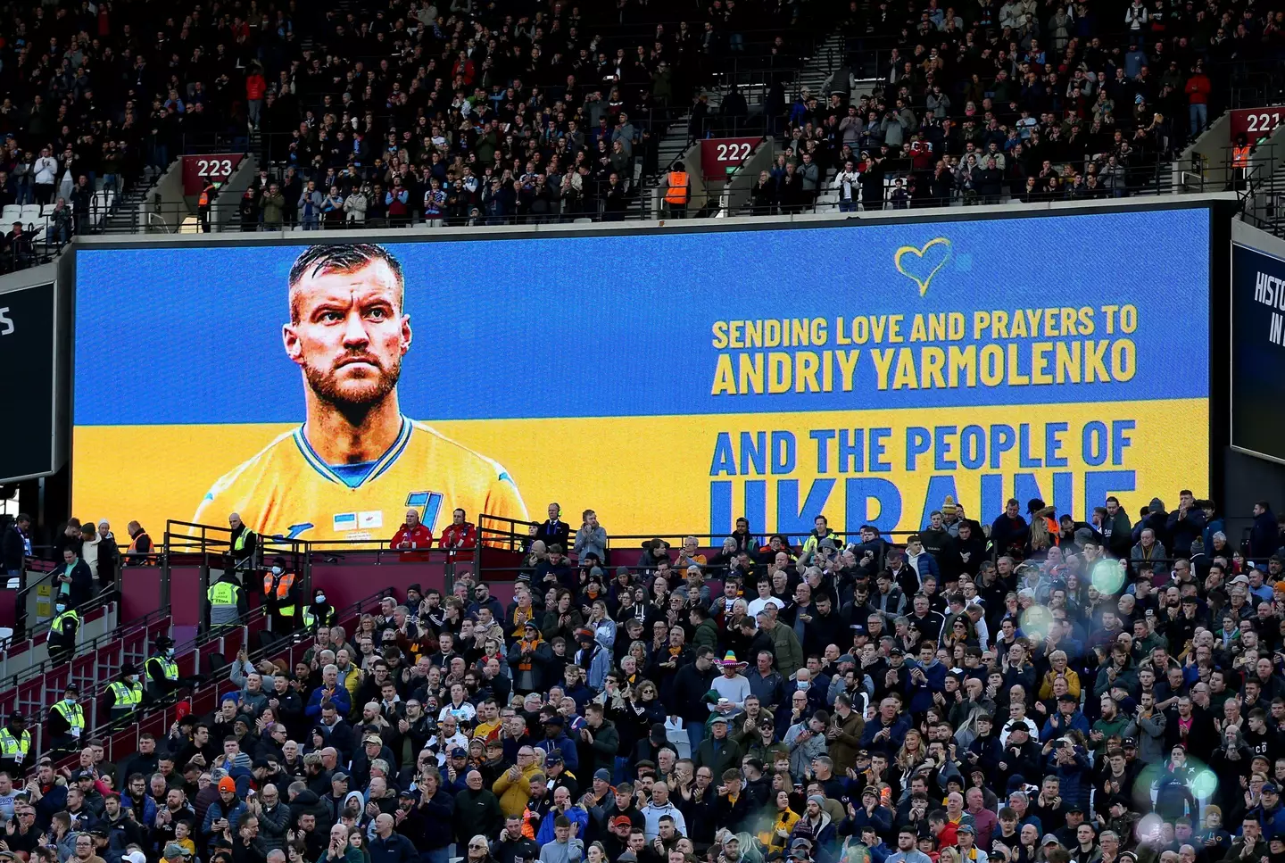 West Ham showed their support for Yarmolenko and Ukraine last weekend (Image: PA)