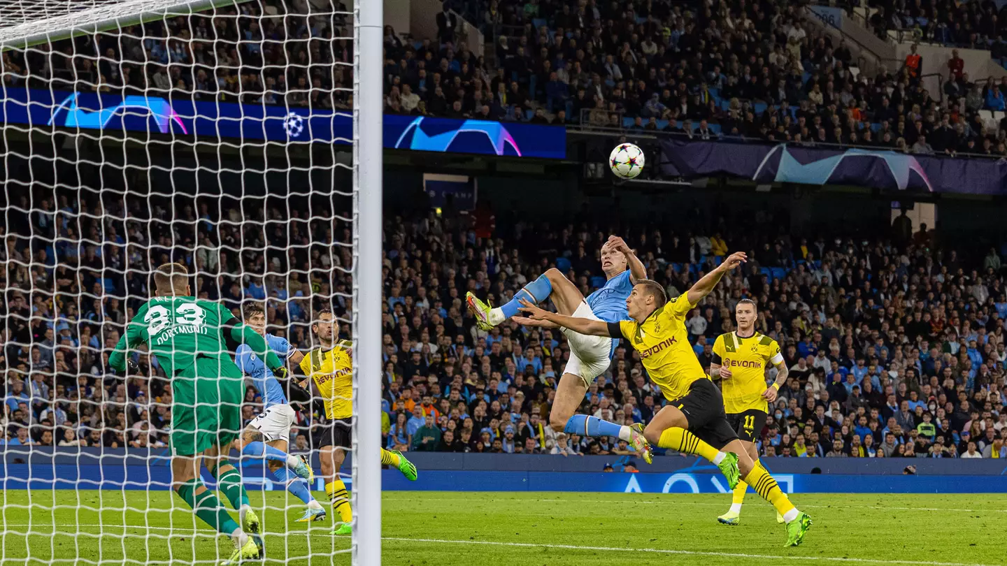 Erling Haaland goal vs Borussia Dortmund (Image: Xinhua/Alamy)