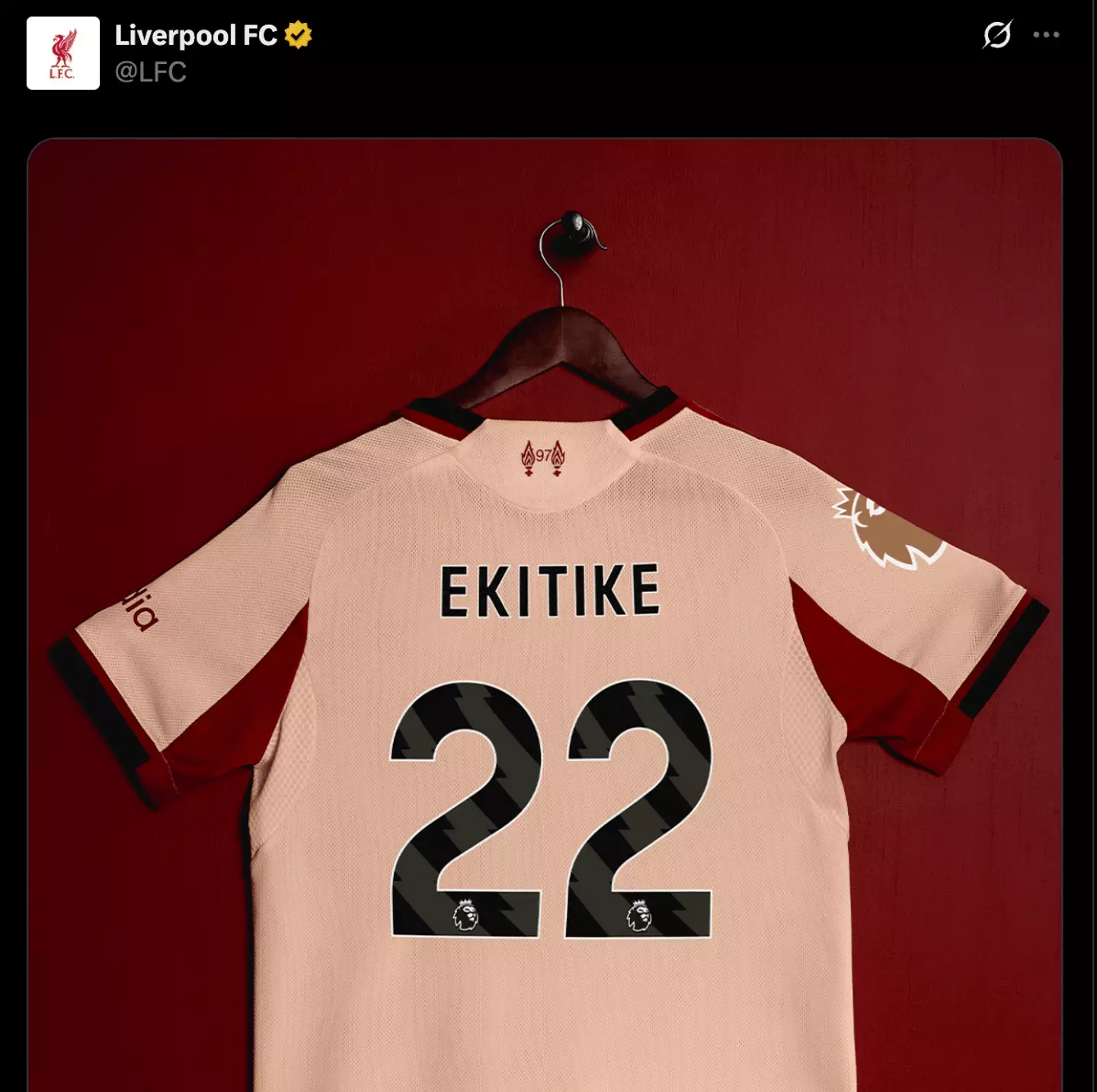 Hugo Ekitike will wear shirt number 22 for Liverpool this season (Image: Twitter/Liverpool FC)