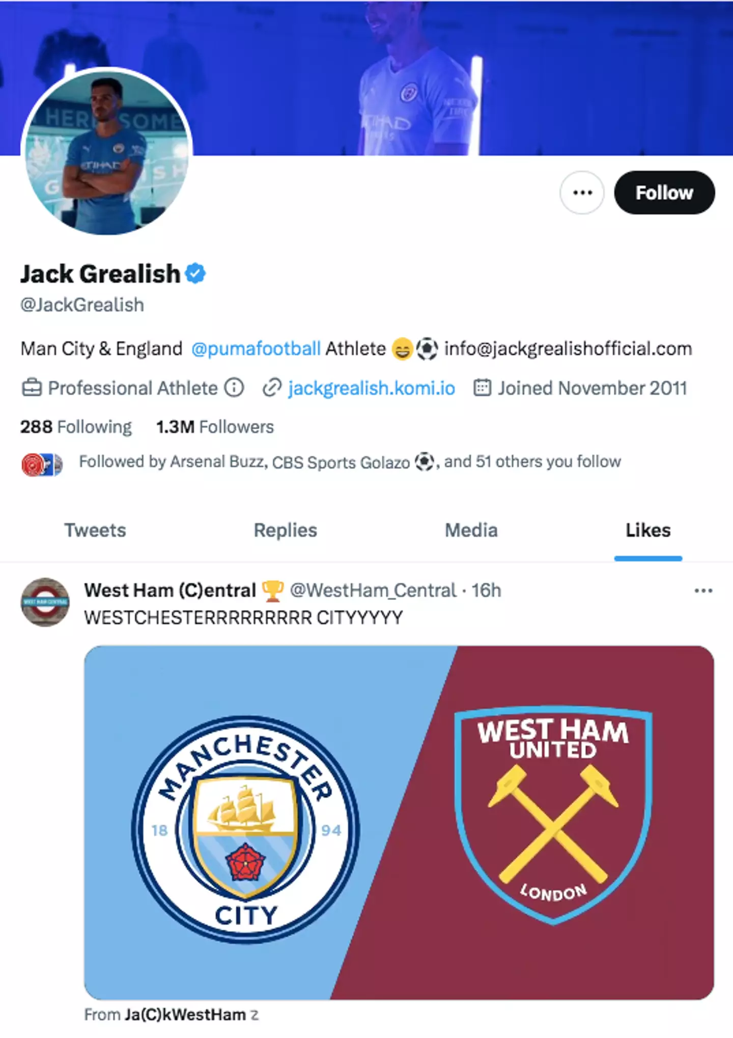 Jack Grealish liked a tweet hinting at Declan Rice's move to Manchester City.