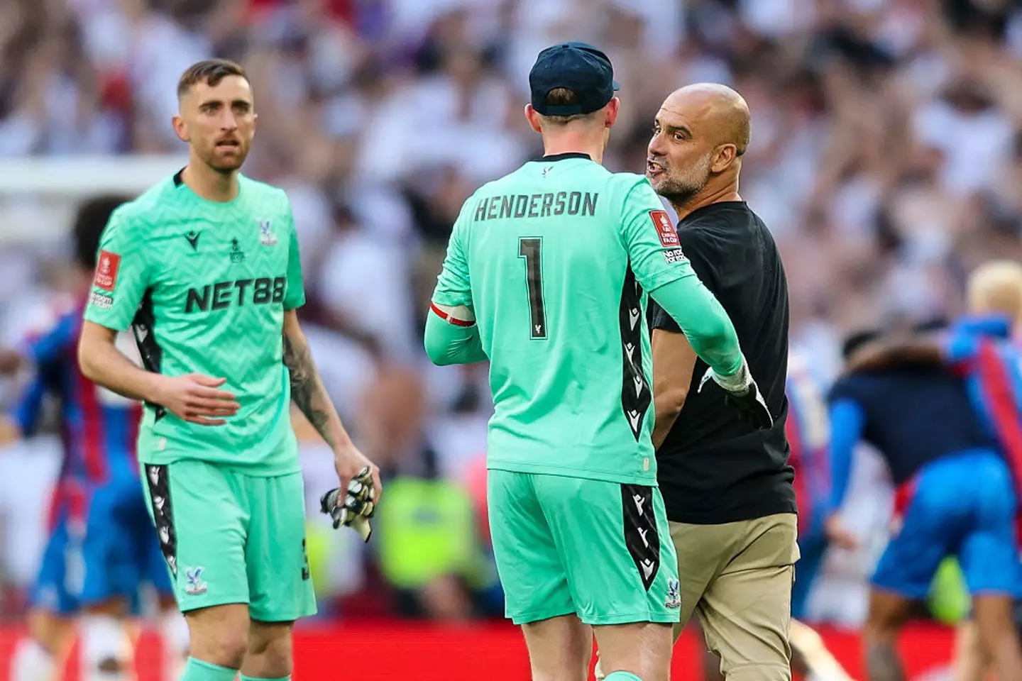 Pep Guardiola clearly wasn't happy with Dean Henderson after the FA Cup final. (Image: Getty)
