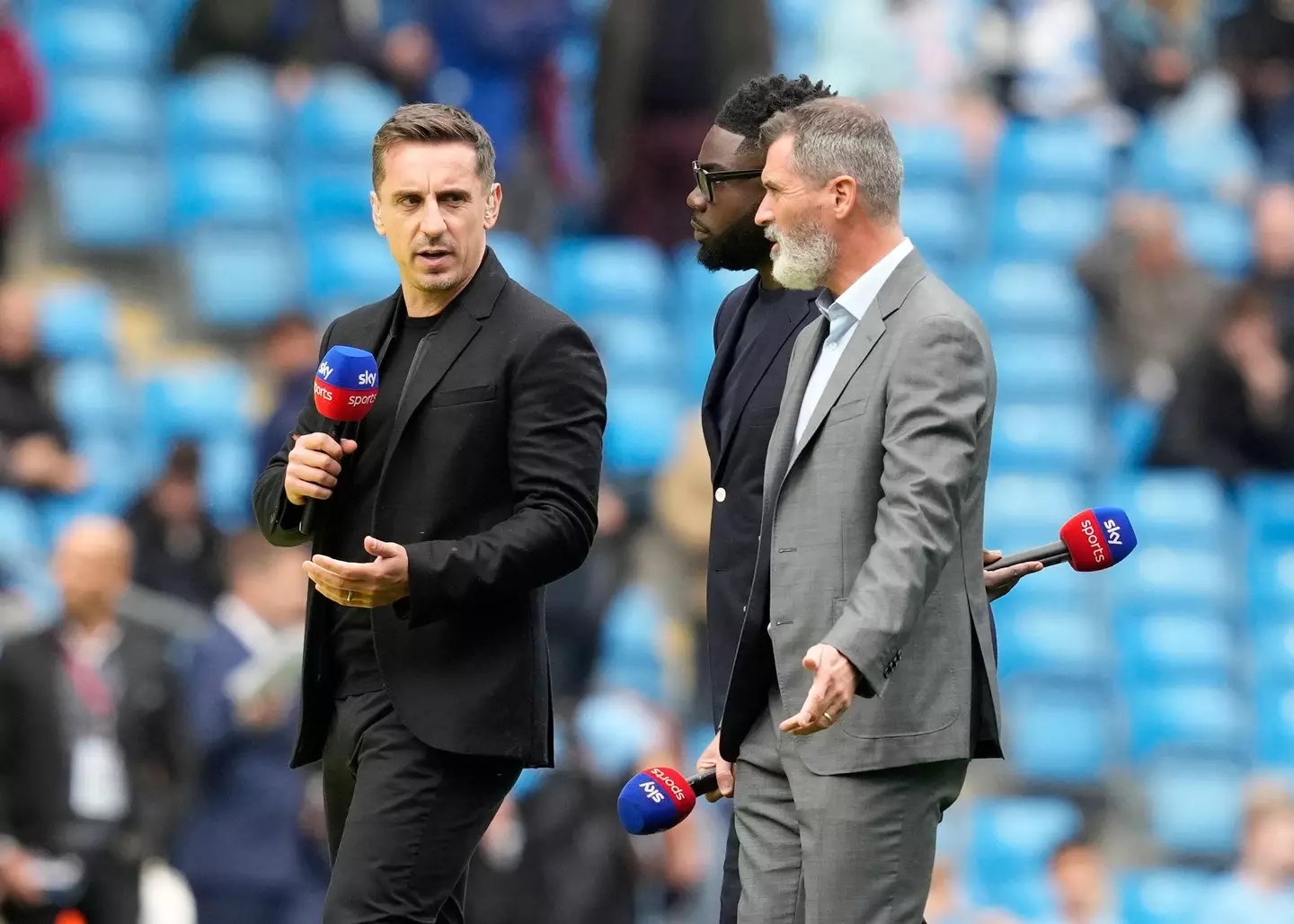 Gary Neville and Roy Keane on punditry duty for Sky Sports. Image: Alamy  