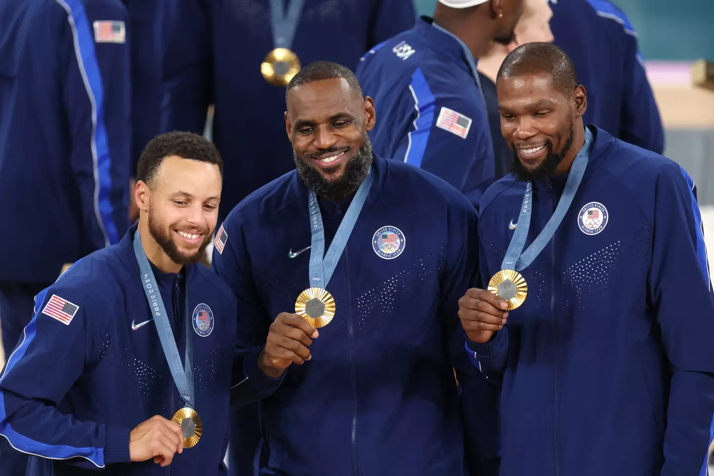 Curry, James and Durant after winning gold at the Olympics (Image: Getty)