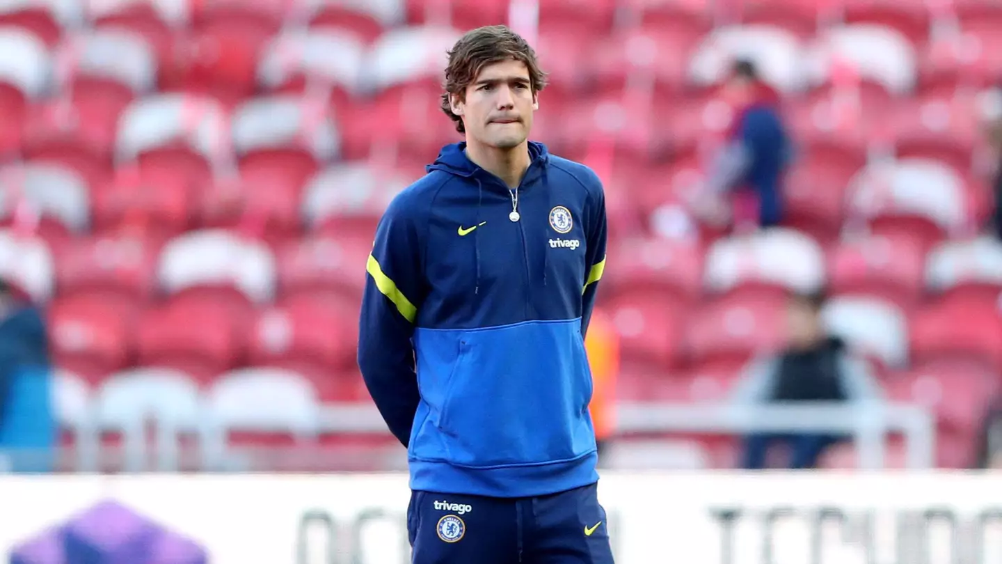 Chelsea's Marcos Alonso walks on the pitch before the match. (Alamy)