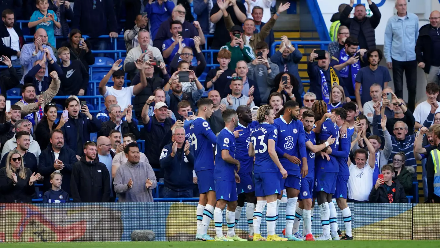 Kai Havertz and the Chelsea team celebrating the opening goal against Wolves. (Alamy)