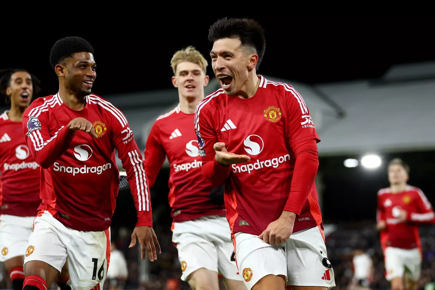 Lisandro Martinez celebrates at Fulham.