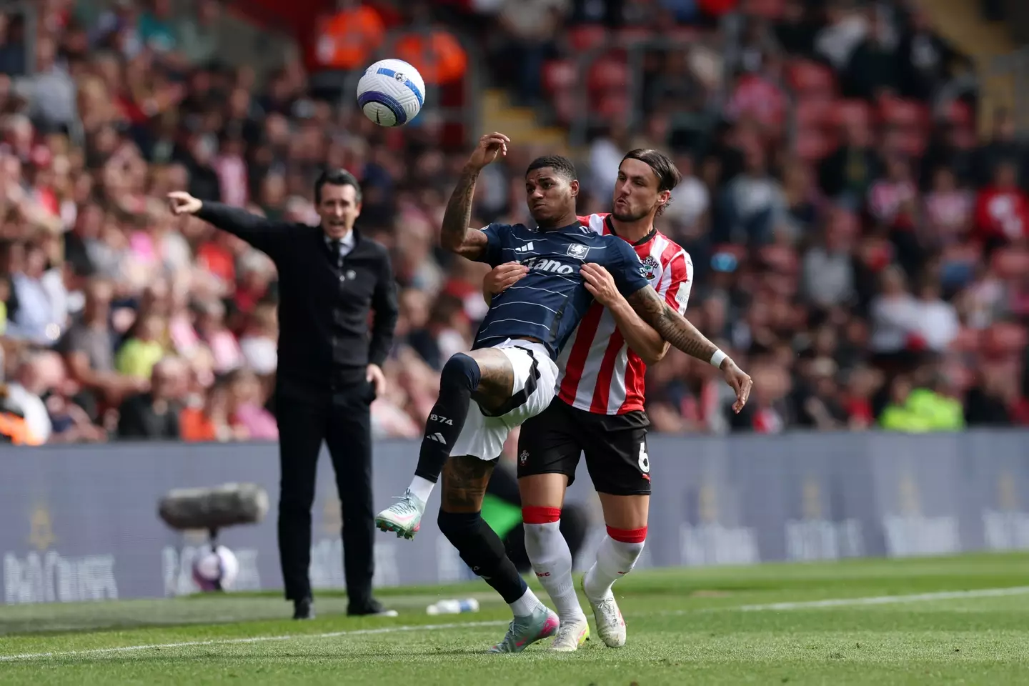 Marcus Rashford in action against Aston Villa. Image: Getty