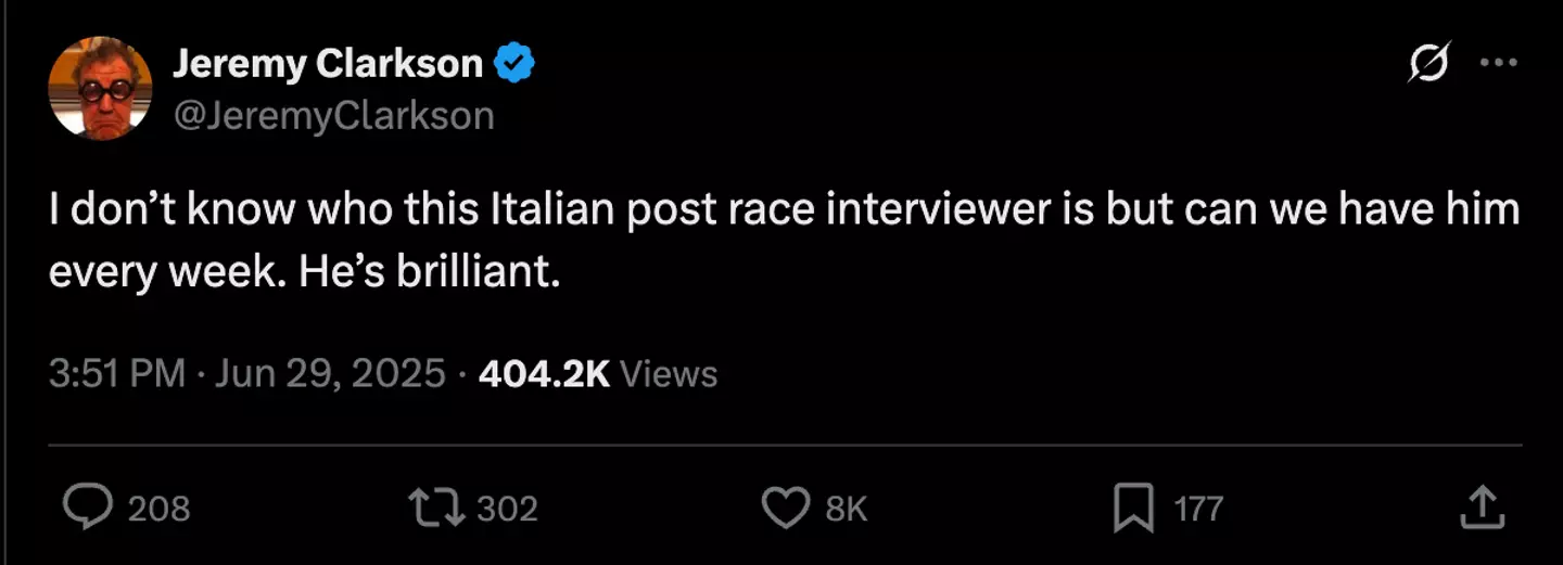 Image: Twitter/@JeremyClarkson