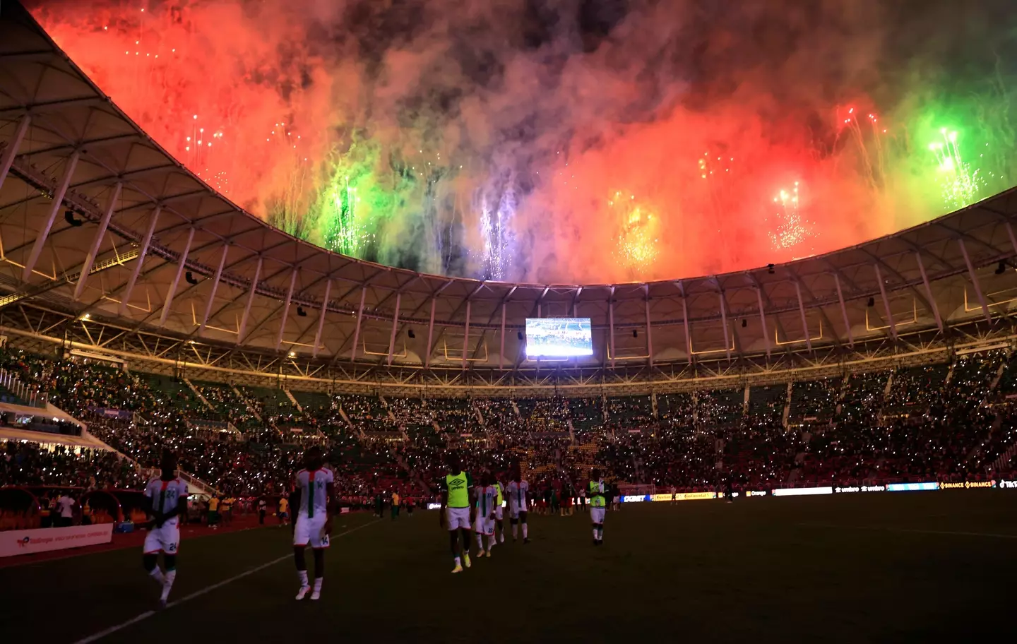 Fireworks go off after Cameroon opened the tournament with a win. Image: PA Images