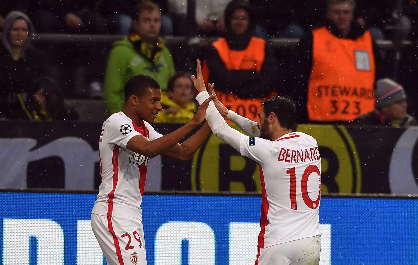 Kylian Mbappe and Bernardo Silva celebrate during their time together at AS Monaco. Image: Alamy