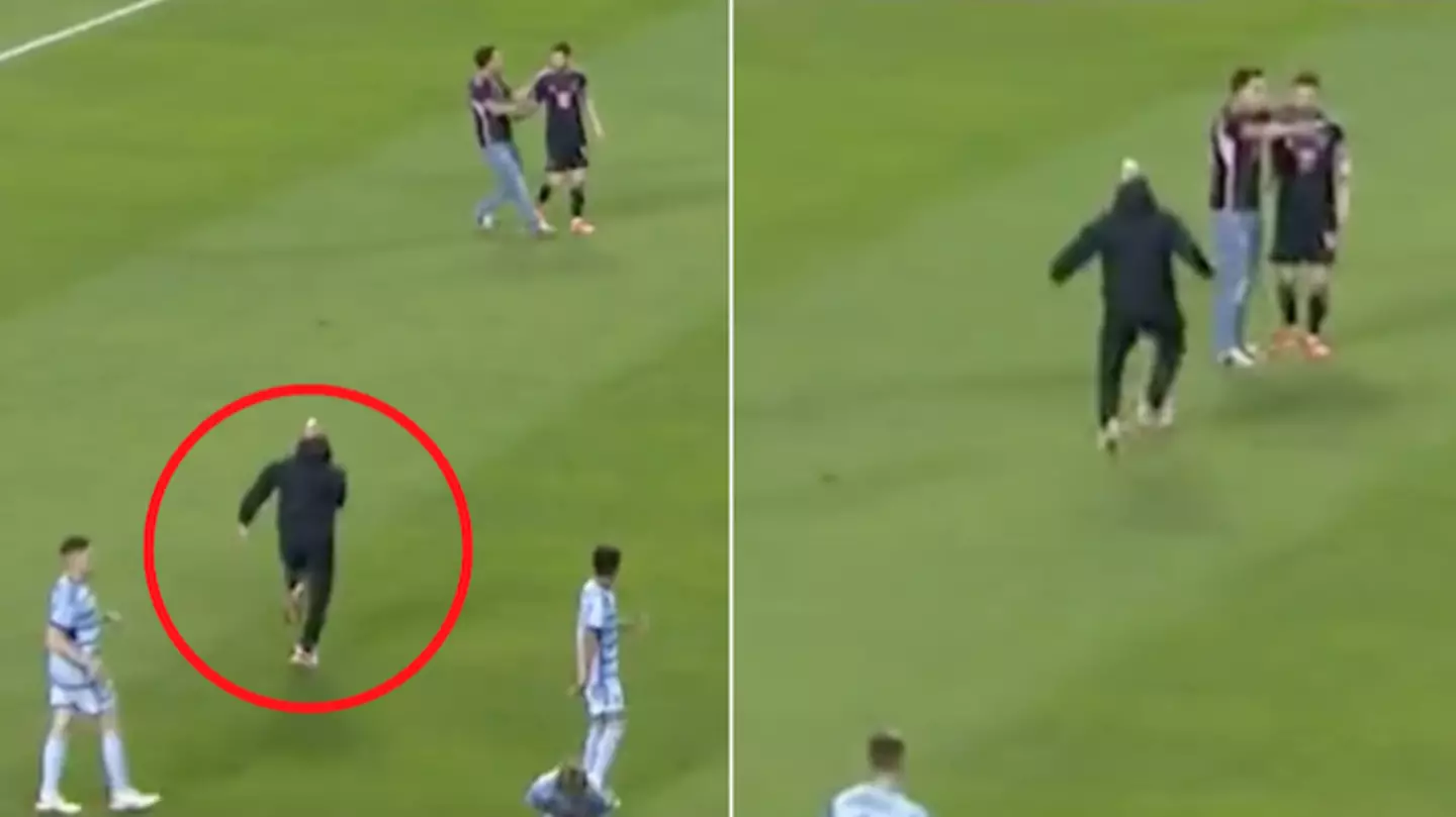 Lionel Messi's personal bodyguard storms the pitch yet again to stop pitch invader