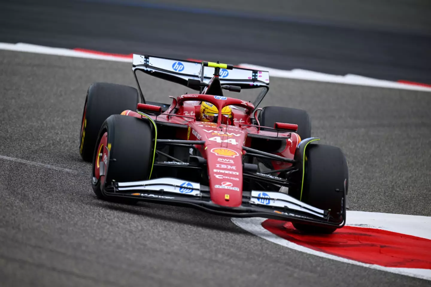 Ferrari's Lewis Hamilton on track during day one of F1 2025 pre-season testing (Image: Getty)