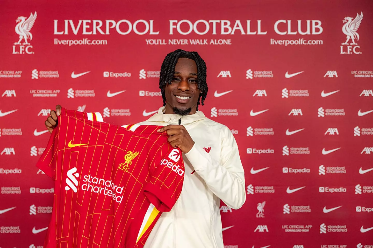 Jeremie Frimpong was unveiled as Liverpool's first signing of the summer. (Image: Getty)