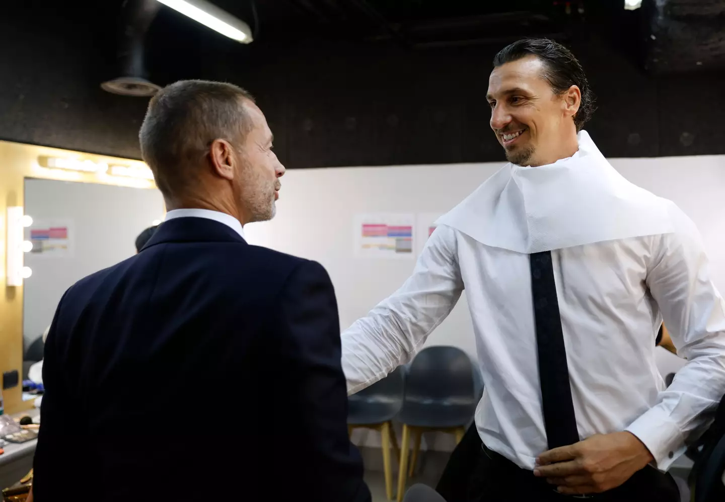 Aleksander Ceferin and Zlatan Ibrahimovic. Image: Claudio Lavenia - UEFA / Contributor via Getty